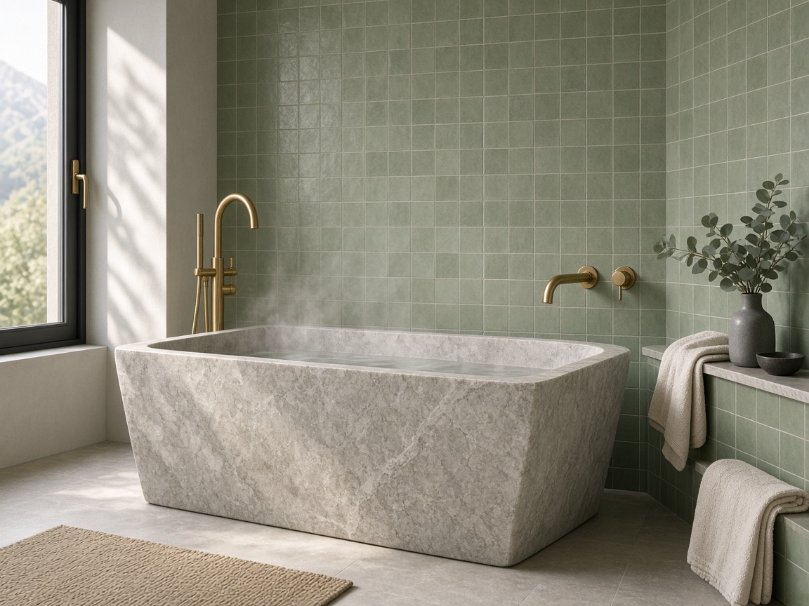 Badezimmer mit freistehender Wanne